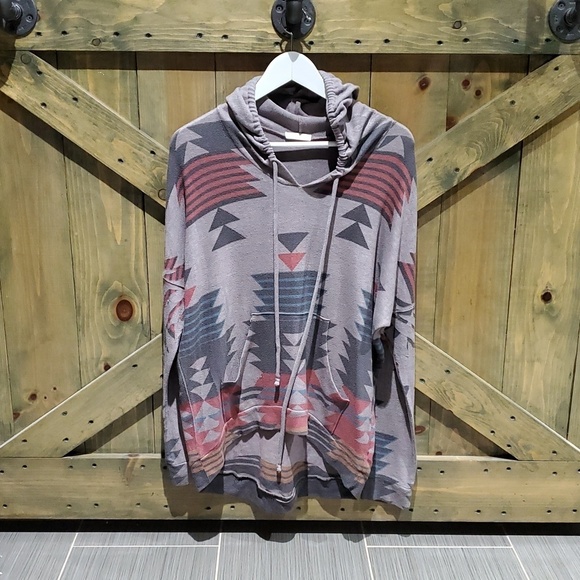 Boutique Tops - RUGGED TRIBAL HOODIE PULLOVER SWEATER W HANDWARMER SIZE LARGE